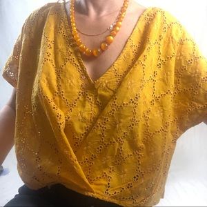 NWT ZARA Boho Eyelet Crop Top sunny yellow v-neck